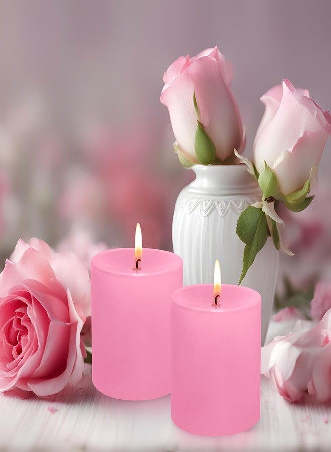 BINYUAN 3 Pack Unscented Pink Pillar Candles, 40 Hour 3x3 Inch Dripless Tapered Fat Column Cylinder Candles for Valentine's Day Home Party Holidays - Image 2