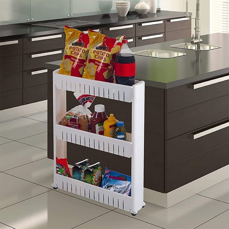 NAVRANG NAVRANG 3 Layer Storage Organizer Slim Rack Shelf with Wheels for Easy Movement Durable Plastic White  - Image 4