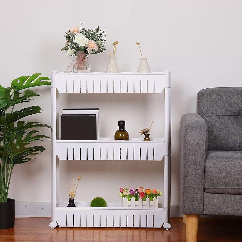 NAVRANG NAVRANG 3 Layer Storage Organizer Slim Rack Shelf with Wheels for Easy Movement Durable Plastic White  - Image 3