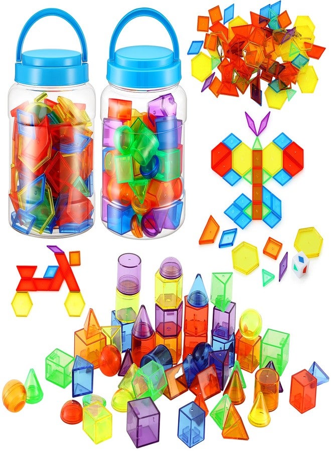 Faccito 200 Pcs Geometric Set Light Table Manipulatives Include 140 Translucent Pattern Blocks 60 3D Shape Geometric Solids with Dice for Educational Teaching Light Table Accessories - Image 1