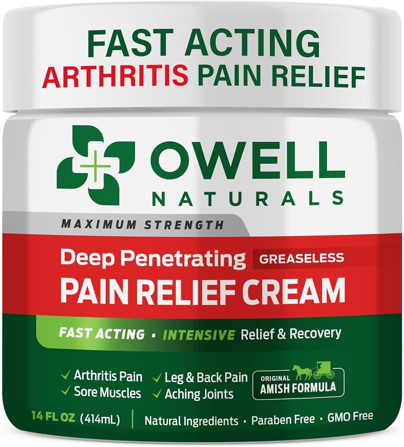 OWELL Naturals Arthritis Pain Relief Cream, Fast-Acting, Deep Penetrating Joint & Muscle | Non-Greasy Formula for Back, Knee, Feet, Hand, Legs, Shoulder | Natural Ingredients, 14 oz