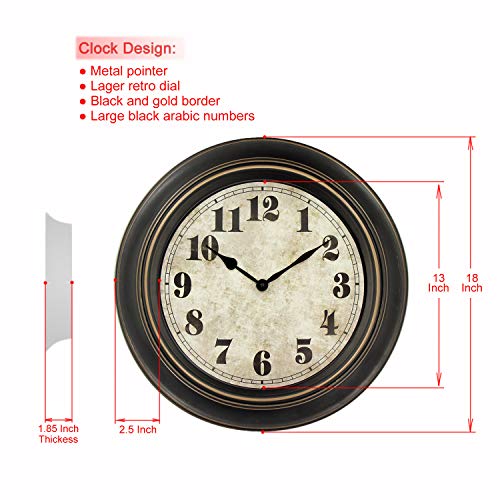 45MinST 18 Inches Retro Wall Clock, Silent Non Ticking Battery Operated Movement, Home/Wall Decor, Easy to Read, Decorate Bedroom/Living Room/Office - Image 2