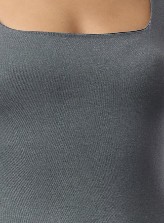 trendyol Premium Anthracite Knitted Body - Square Collar, Bottom Snap - Image 3