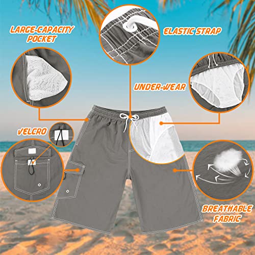 Srnede Mens Swim Trunks Swimming Trunks Swim Shorts Quick Dry 11 Inch with Mesh Lining Funny Swimwear Bathing Suits Light Grey - Image 3