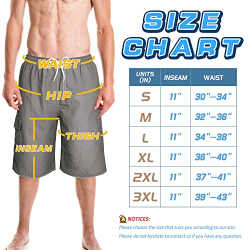 Srnede Mens Swim Trunks Swimming Trunks Swim Shorts Quick Dry 11 Inch with Mesh Lining Funny Swimwear Bathing Suits Light Grey - Image 2