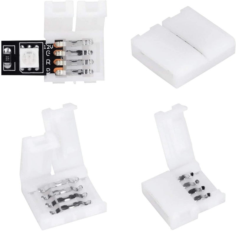 Protium 4-Pin RGB LED Light 10mm Unwired Gapless Solderless Adapter Terminal Extension SMD 5050 Strip Connectors (Multicolor) - 10 Pack - Image 2
