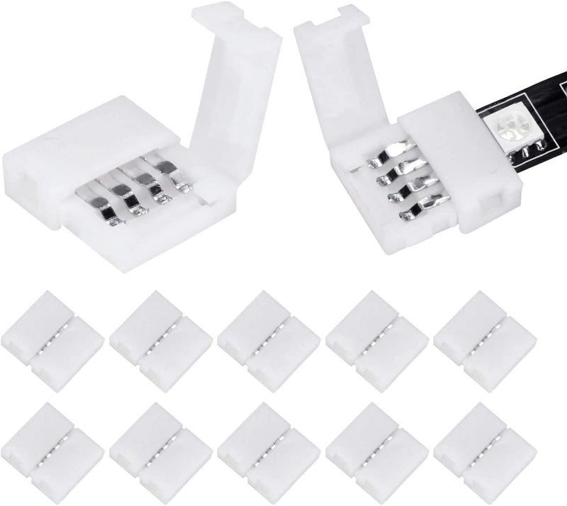 Protium 4-Pin RGB LED Light 10mm Unwired Gapless Solderless Adapter Terminal Extension SMD 5050 Strip Connectors (Multicolor) - 10 Pack - Image 1