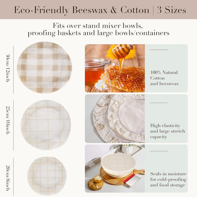 Tirphy Reusable Bowl Covers for Bread Proofing - Beeswax Bowl Covers Reusable 8/10/12 Inch - Elastic Cotton Cloth Sourdough Cover - Shower Caps for Sourdough Bread - Image 2