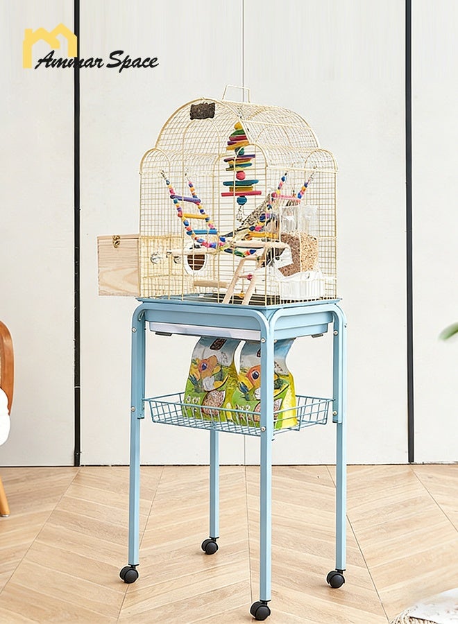 Ammar Space Light Blue-Bird Cage Stand with Wheels Metal Pet Cage Holder Storage Shelf for Parrot Budgie Cockatiel Rolling Bird Cage Rack Organizer 43×31×69cm - Image 2