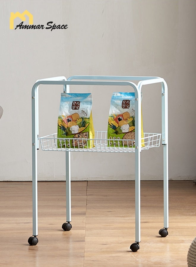 Ammar Space Light Blue-Bird Cage Stand with Wheels Metal Pet Cage Holder Storage Shelf for Parrot Budgie Cockatiel Rolling Bird Cage Rack Organizer 43×31×69cm - Image 1