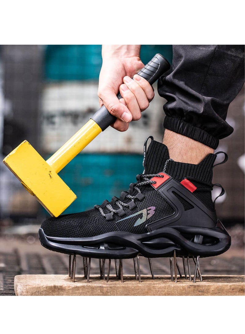 Men's Woven Breathable Steel Toe Puncture Proof Cushioned Safety Shoes Comfy Non Slip Rubber Sole Durable Work Shoes Men's Footwear (40 EUR) - Image 3