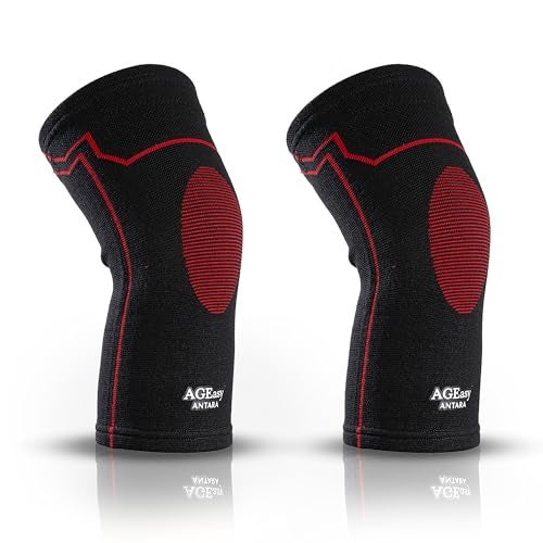AGEasy (Max Group) Kneecap for Men & Women | Knee Support for Gym, Sports & Pain Relief | 4-Way Stretch, Anti-Slip, Inner Cotton Lining for Comfort | Knee Sleeves for Squats, Running & Cycling (M, Comfort Ease (Black-Red)) - Image 1