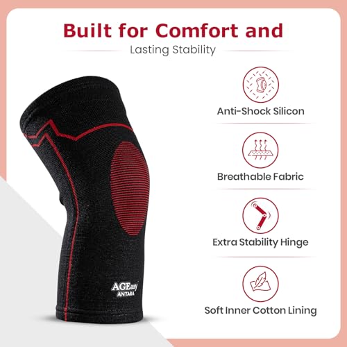 AGEasy (Max Group) Kneecap for Men & Women | Knee Support for Gym, Sports & Pain Relief | 4-Way Stretch, Anti-Slip, Inner Cotton Lining for Comfort | Knee Sleeves for Squats, Running & Cycling (M, Comfort Ease (Black-Red)) - Image 3