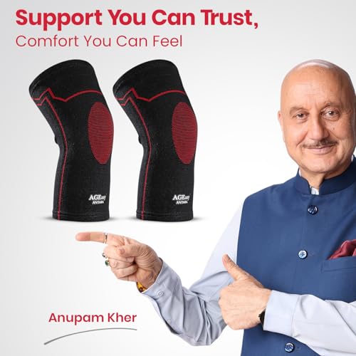 AGEasy (Max Group) Kneecap for Men & Women | Knee Support for Gym, Sports & Pain Relief | 4-Way Stretch, Anti-Slip, Inner Cotton Lining for Comfort | Knee Sleeves for Squats, Running & Cycling (M, Comfort Ease (Black-Red)) - Image 2
