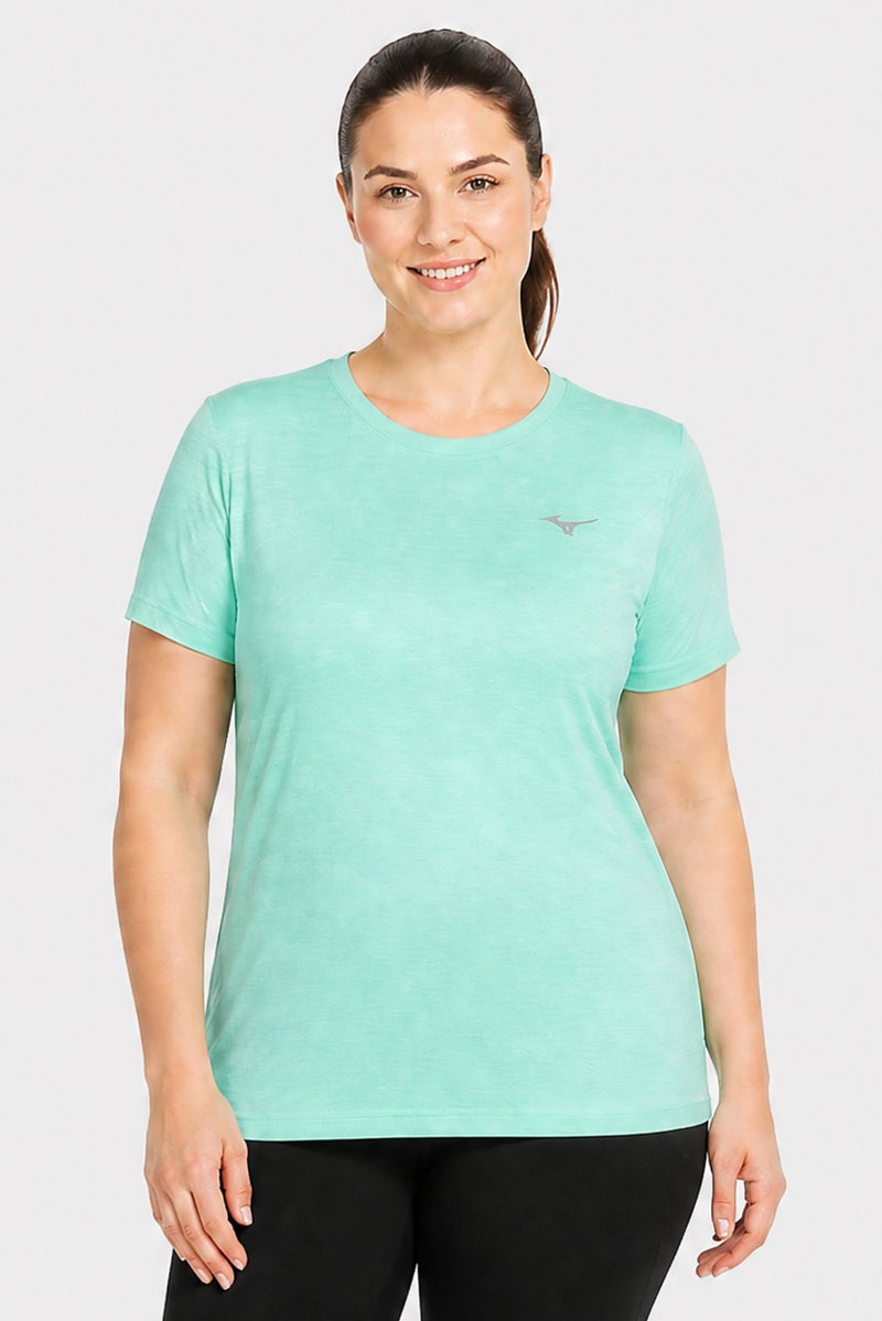 Mizuno Women Sportswear Fit Short Sleeve Training T-Shirt, Heather Green - Image 1