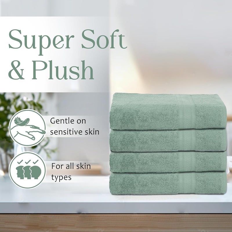 Ambra Linens مجموعة مناشف أمبرا لينين 500 GSM عالية الامتصاص 100 قطن ناعمة وفخمة للاستخدام في جميع المواسم كبيرة للاستخدام اليومي متينة 4 قطع مناشف يد لون أخضر مائي - Image 2