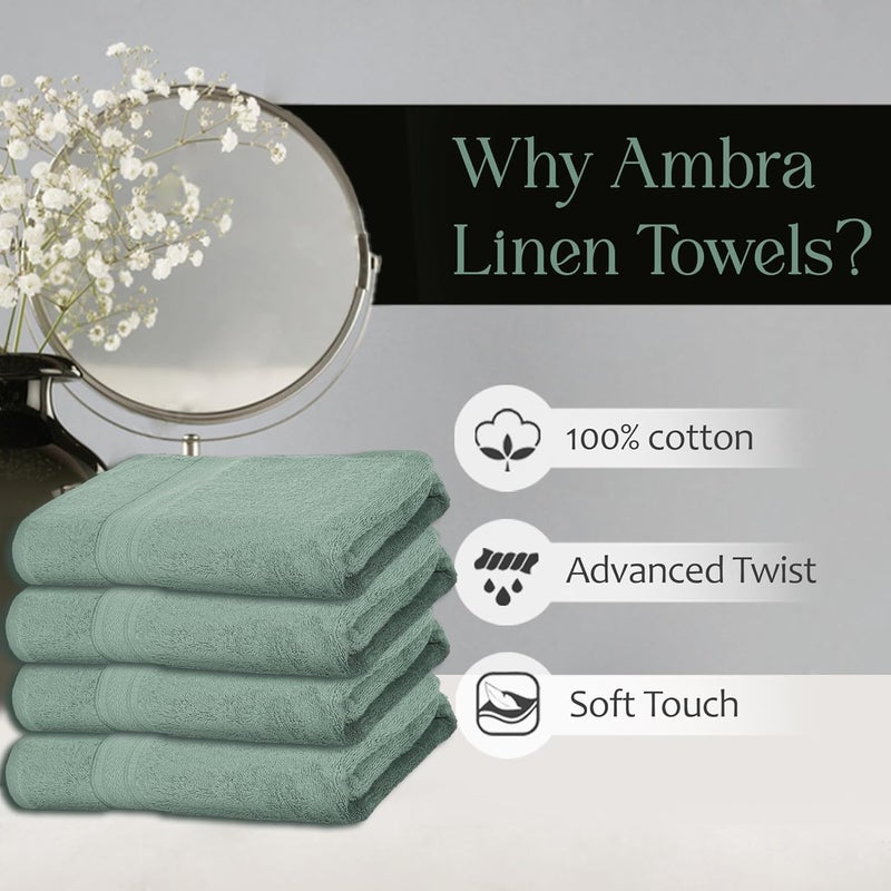 Ambra Linens مجموعة مناشف أمبرا لينين 500 GSM عالية الامتصاص 100 قطن ناعمة وفخمة للاستخدام في جميع المواسم كبيرة للاستخدام اليومي متينة 4 قطع مناشف يد لون أخضر مائي - Image 5