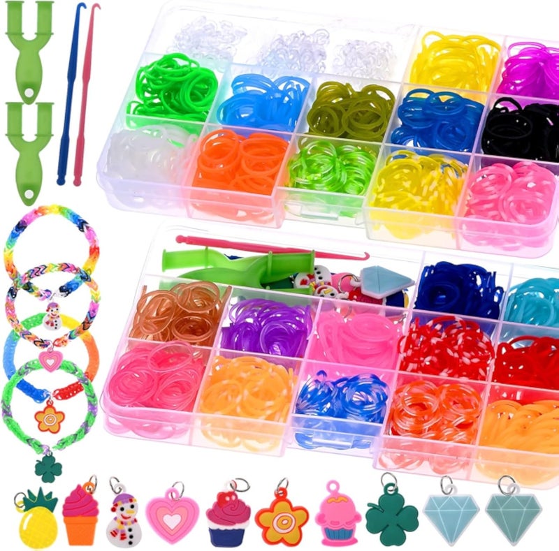 GOLDGE 1200+ PCS Rubber Elastic Bracelets, Loom Kit Elastic Bracelets Ecological Rubber with Storage Box for Birthday Gift Party Toys Children Over 6 Years