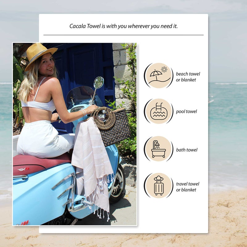 Cacala Lightweight and Thin Turkish Beach Towel 100% Cotton Sand-Free and Quick-Drying Goodness Perfect as an Extra Large Travel Towel, Beach Accessory, or Gift for Beach Lovers, 37 x 70 - Image 4