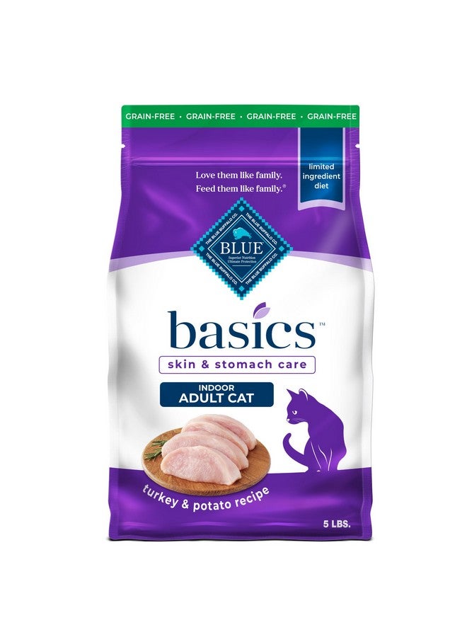 Blue Buffalo Basics Grain-Free Dry Cat Food, Skin & Stomach Care, Limited Ingredient Diet for Indoor Cats, Turkey & Potato Recipe, 5-lb. Bag - Image 1