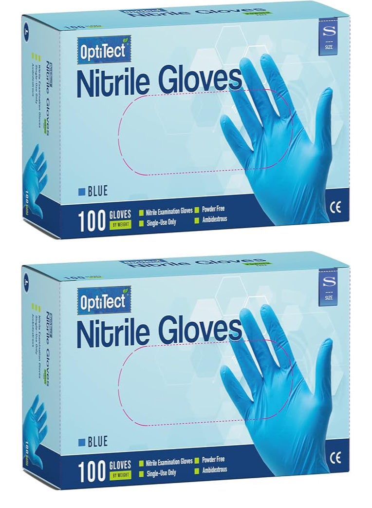 OptiTect Pack Of 2 OptiTect Nitrile Gloves Powder Free Small Size 100 Disposable Pieces Durable Comfortable & Latex Free - Image 1