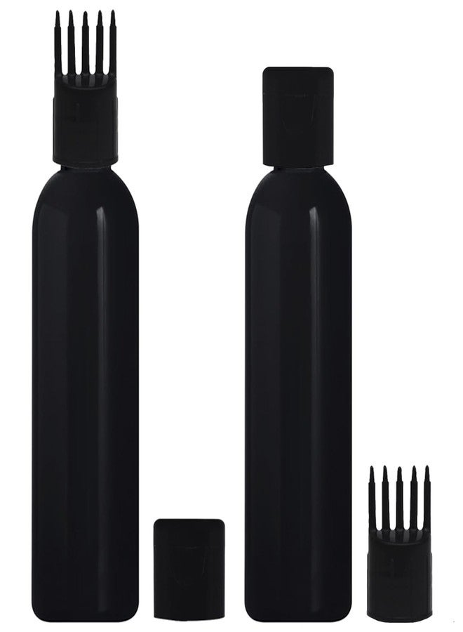 HUNCHA Hair Root Applicator Bottle For Applying Hair Oil Shampoo and Medicine, Oil Applicator Bottle For Scalp With Comb, 100ml Applicator Hair Root Bottle, Black Bottle, Black Cap, Pack of 2 - Image 1