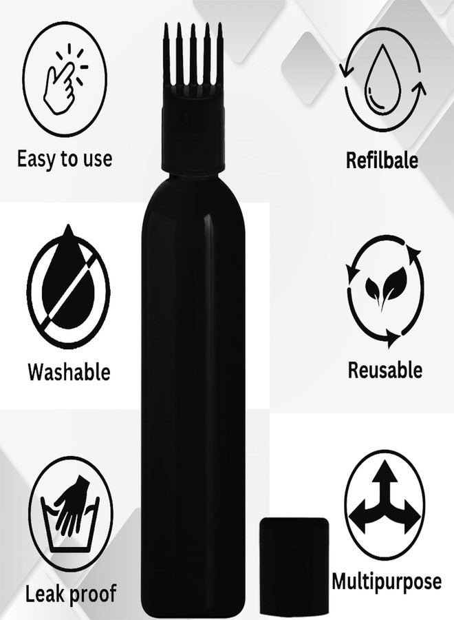 HUNCHA Hair Root Applicator Bottle For Applying Hair Oil Shampoo and Medicine, Oil Applicator Bottle For Scalp With Comb, 100ml Applicator Hair Root Bottle, Black Bottle, Black Cap, Pack of 2 - Image 4