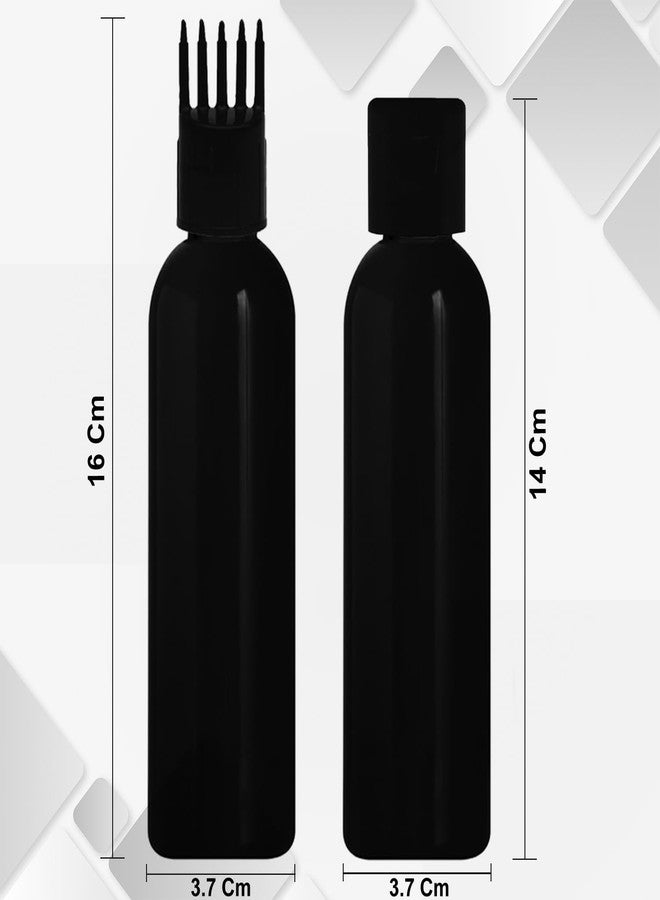 HUNCHA Hair Root Applicator Bottle For Applying Hair Oil Shampoo and Medicine, Oil Applicator Bottle For Scalp With Comb, 100ml Applicator Hair Root Bottle, Black Bottle, Black Cap, Pack of 2 - Image 2