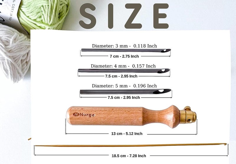 Nurge Premium Quality Punch Needle Kit, 3mm-4mm-5mm Metal Tubes and Wooden Handle Punch Needle Kits for Adult Beginner, Embroidery Weaving Tools for Thread - Image 3