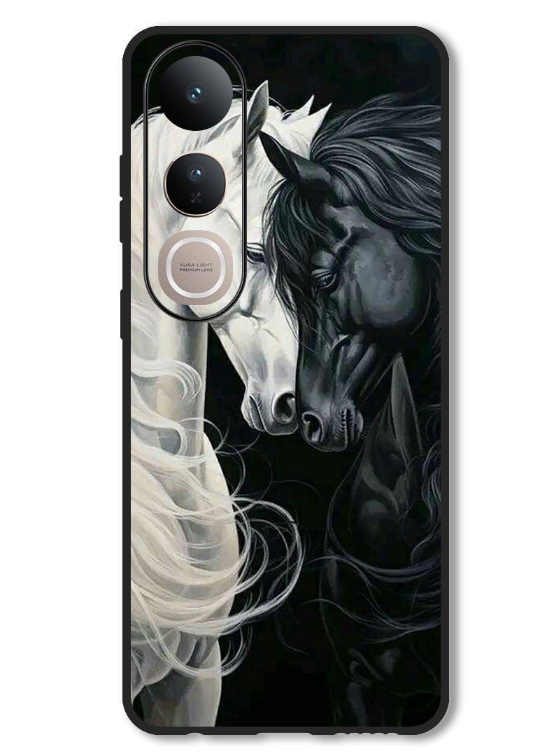 Theodor Case Compatible with Vivo V50 Lite Protection Shockproof Bumper Cover Black and White Horse - Image 1