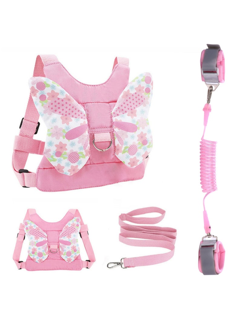 NOVOLAN Children Anti-Lost Traction Rope Backpack, Baby Safety Leash with Backpack, Parent-Child Travel Companion, 360° Rotating Wristband, Cute Butterfly Design, Adjustable Comfortable Wear (pink) - Image 1