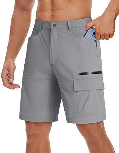 TACVASEN Mens Outdoor Hiking Shorts Summer Lightweight Quick Dry Casual Water Resistant Cargo Fishing Golf Shorts Light Grey, 36 - Image 2