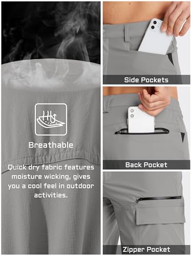 TACVASEN Mens Outdoor Hiking Shorts Summer Lightweight Quick Dry Casual Water Resistant Cargo Fishing Golf Shorts Light Grey, 36 - Image 5