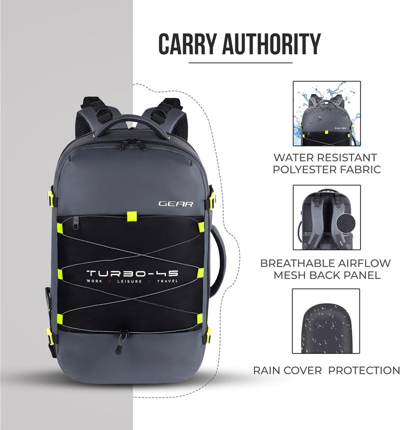 Gear Turbo 45 Ltrs Expandable Travel Laptop Backpack with RainCover (Grey-Black), One Size (TLPTURBO00401) - Image 4
