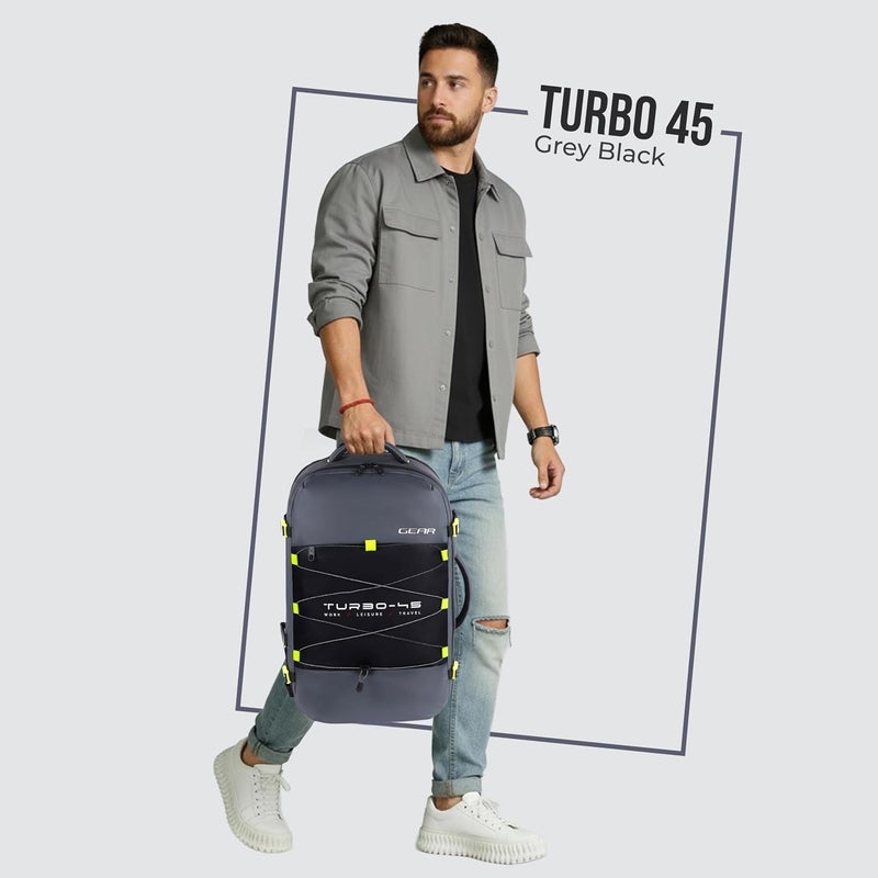 Gear Turbo 45 Ltrs Expandable Travel Laptop Backpack with RainCover (Grey-Black), One Size (TLPTURBO00401) - Image 2
