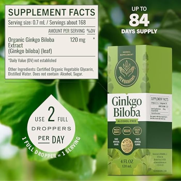 HERBAMAMA Ginkgo Biloba Supplements - Brain Supplements for Focus & Memory - Ginkgo Biloba Extract for Brain Health* - Vegan, Non-GMO, Alcohol & Sugar-Free, 84-Day Supply - Image 3