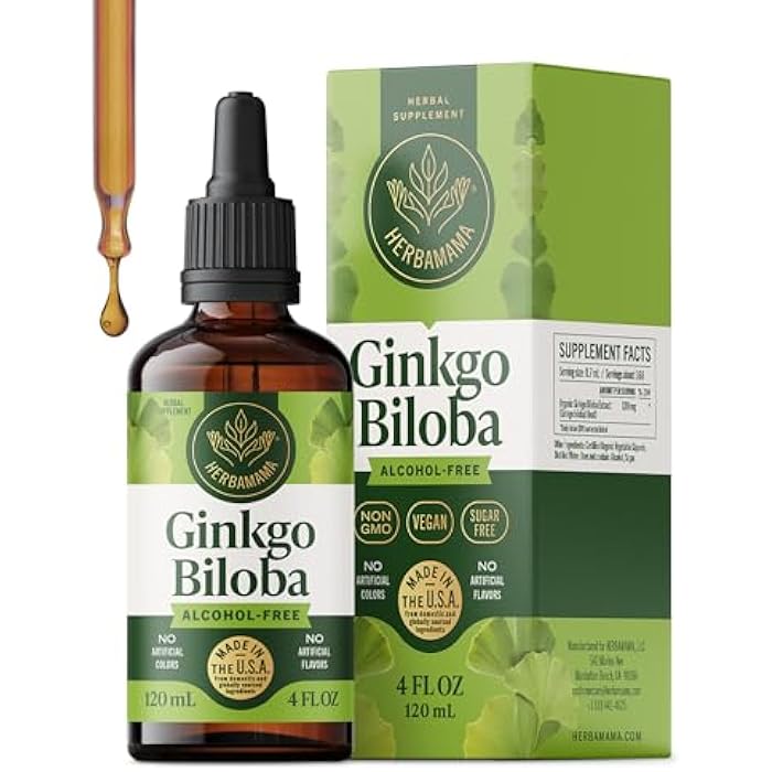 HERBAMAMA Ginkgo Biloba Supplements - Brain Supplements for Focus & Memory - Ginkgo Biloba Extract for Brain Health* - Vegan, Non-GMO, Alcohol & Sugar-Free, 84-Day Supply - Image 1