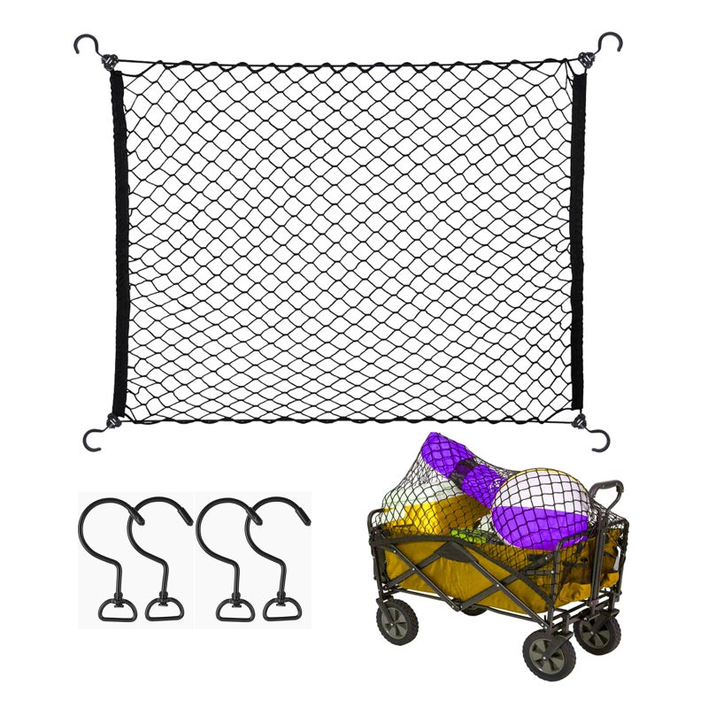 MAMIKO Cargo Net for Utility Folding Wagon, Garden Cart, Folding Trolley Cart, Beach Cart, Made of Heavy Duty Nylon Net with Storage Bag / 32"X36" - Image 1