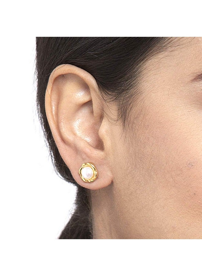 CLARA 925 Sterling Silver Real Pearl Stud Aki Earrings | Gold Rhodium Plated, Screw Back | Gift for Women & Girls - Image 5