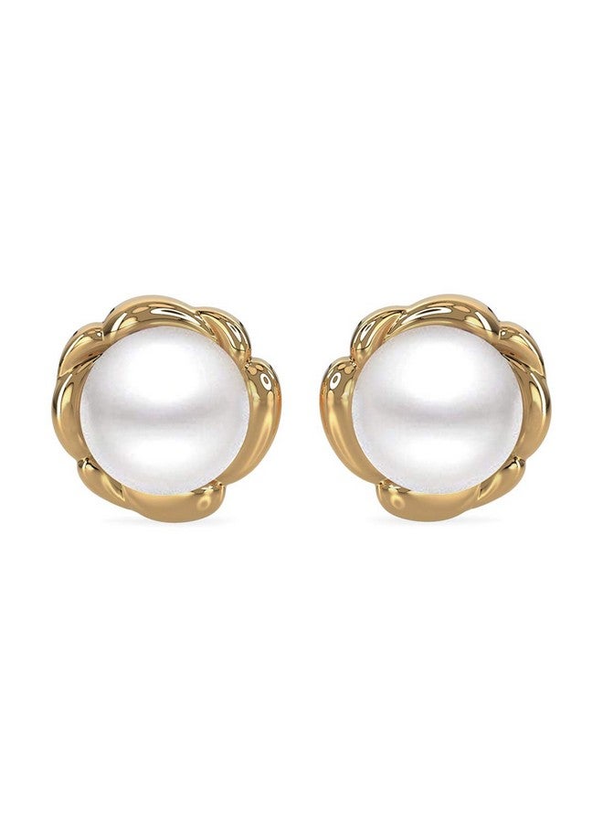 CLARA 925 Sterling Silver Real Pearl Stud Aki Earrings | Gold Rhodium Plated, Screw Back | Gift for Women & Girls - Image 1