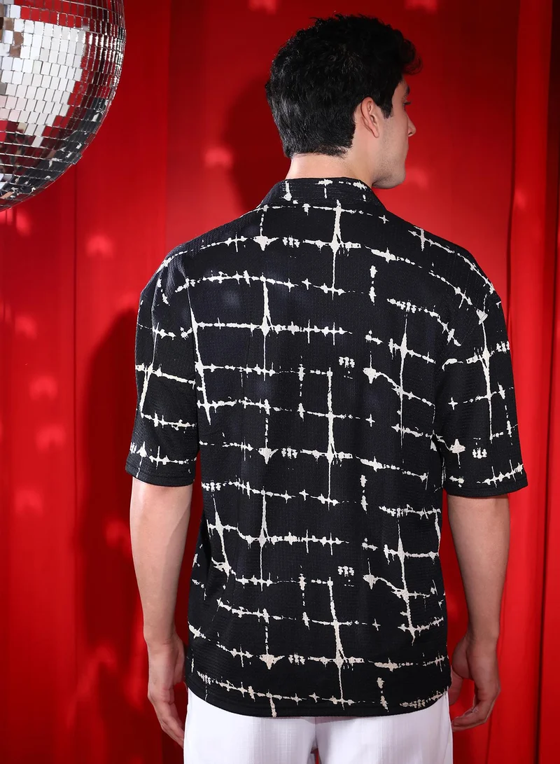Campus Sutra Men's Onyx Black Inkbound Pattern Shirt