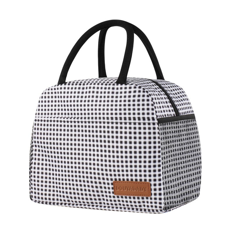 douyadady Lunch Bag Women/Men Lunch Box Women/Men (Black+White Grid) - Image 1