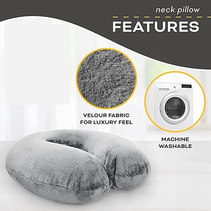 AMICA World Travel Neck Pillow Airplane Travel Accessories Essentials Comfortable Washable Cover Plane Neck Support Pillow for Neck Pain Relief Sleeping Grey, memory foam - Image 4