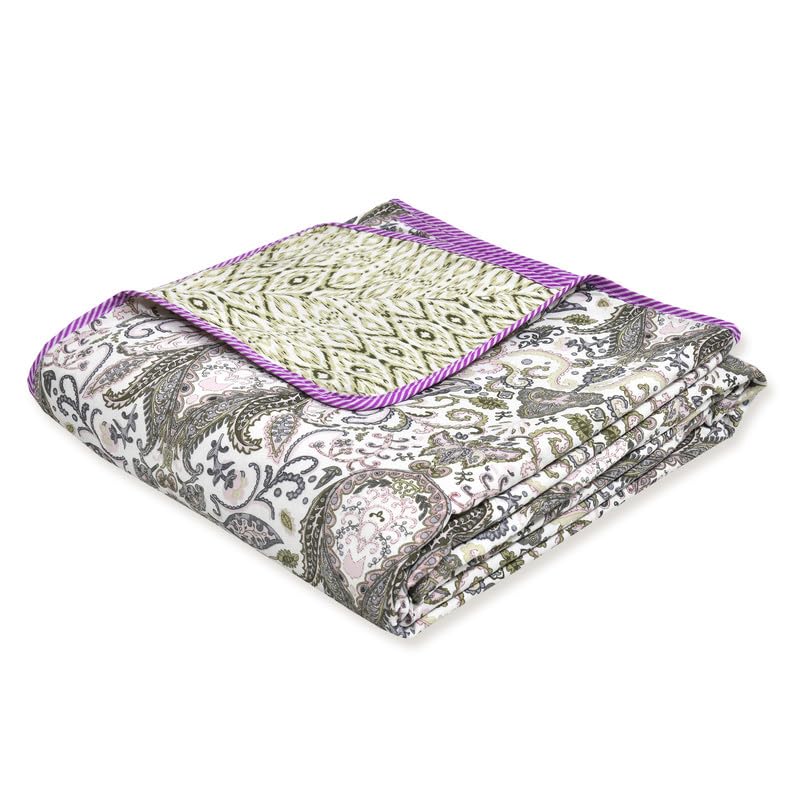 Tzafrir Tzafrir Dohar Double Bed Cotton | AC Duvet Comforter | Reversible Blanket for Summer | Sleeping Top Sheet (84 x 96, Purple Green, Pack of 1) - Image 1