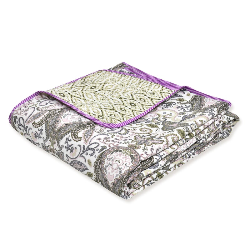 Tzafrir Tzafrir Dohar Double Bed Cotton | AC Duvet Comforter | Reversible Blanket for Summer | Sleeping Top Sheet (84 x 96, Purple Green, Pack of 1) - Image 2