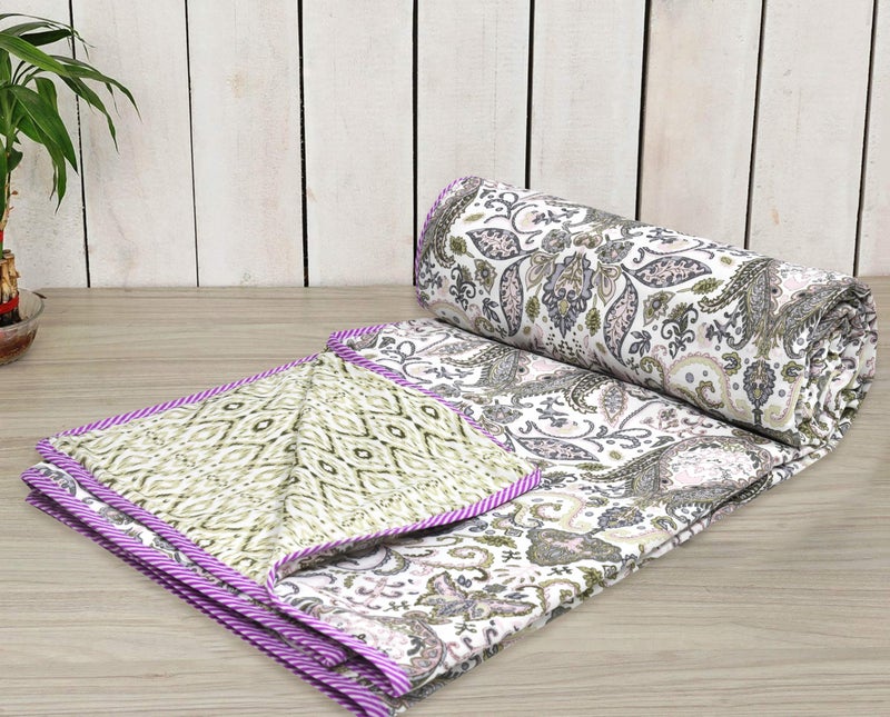 Tzafrir Tzafrir Dohar Double Bed Cotton | AC Duvet Comforter | Reversible Blanket for Summer | Sleeping Top Sheet (84 x 96, Purple Green, Pack of 1) - Image 4