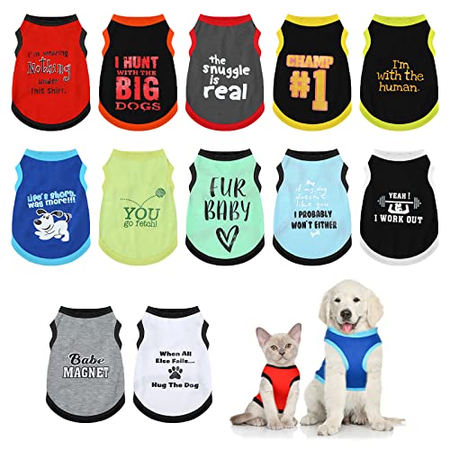 BBTO 12 Pieces Dog Shirts Pet Printed Clothes with Funny Letters Summer Pet T Shirts Cool Puppy Vest Breathable Dog Outfit Soft Cat Sweatshirt for Chihuahuas Cats Accessories, 12 Styles(Medium) - Image 1
