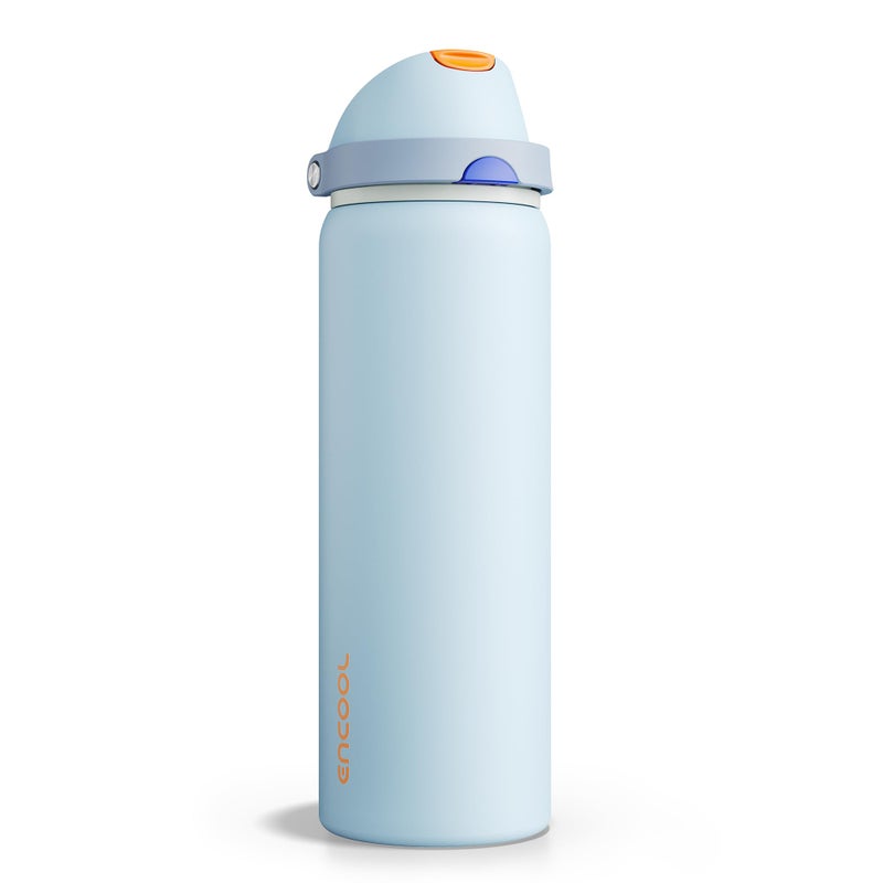 ENCOOL Insulated Water Bottle with Straw Stainless Steel Water Bottle with Push Button Lid, Leak-Proof & BPA-Free, Keeps Cold for 24 Hours for Sports, Travel, Gym (32 oz, Hazy Blue-Blue) - Image 1