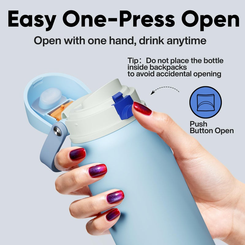 ENCOOL Insulated Water Bottle with Straw Stainless Steel Water Bottle with Push Button Lid, Leak-Proof & BPA-Free, Keeps Cold for 24 Hours for Sports, Travel, Gym (32 oz, Hazy Blue-Blue) - Image 5