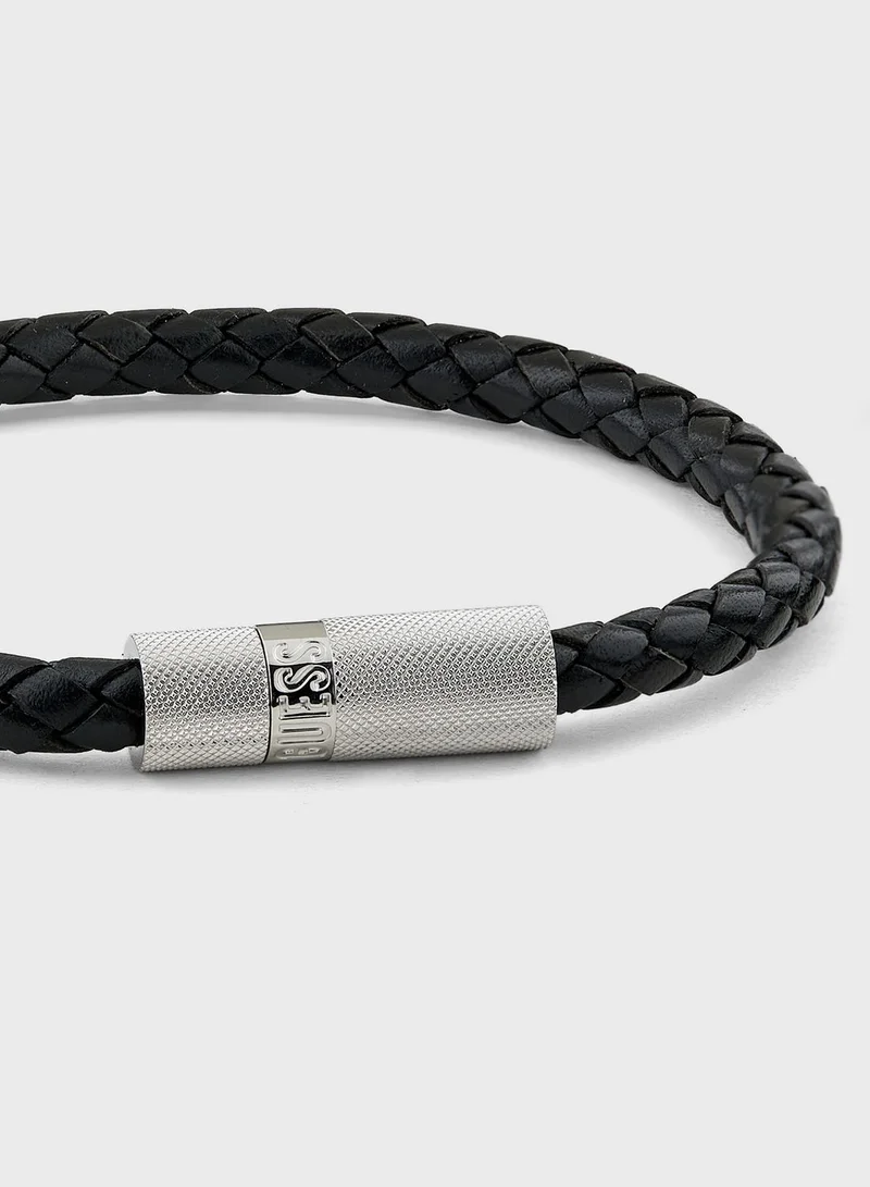 GUESS Casual Leather Round Screw Jack Bracelet